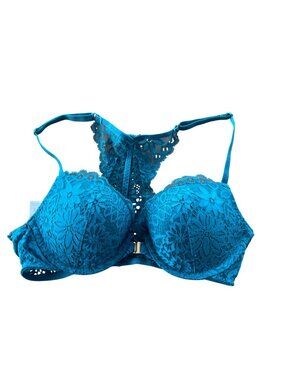 Auden Plunge Coverage Push Up Racerback Bra Green Sz 32B